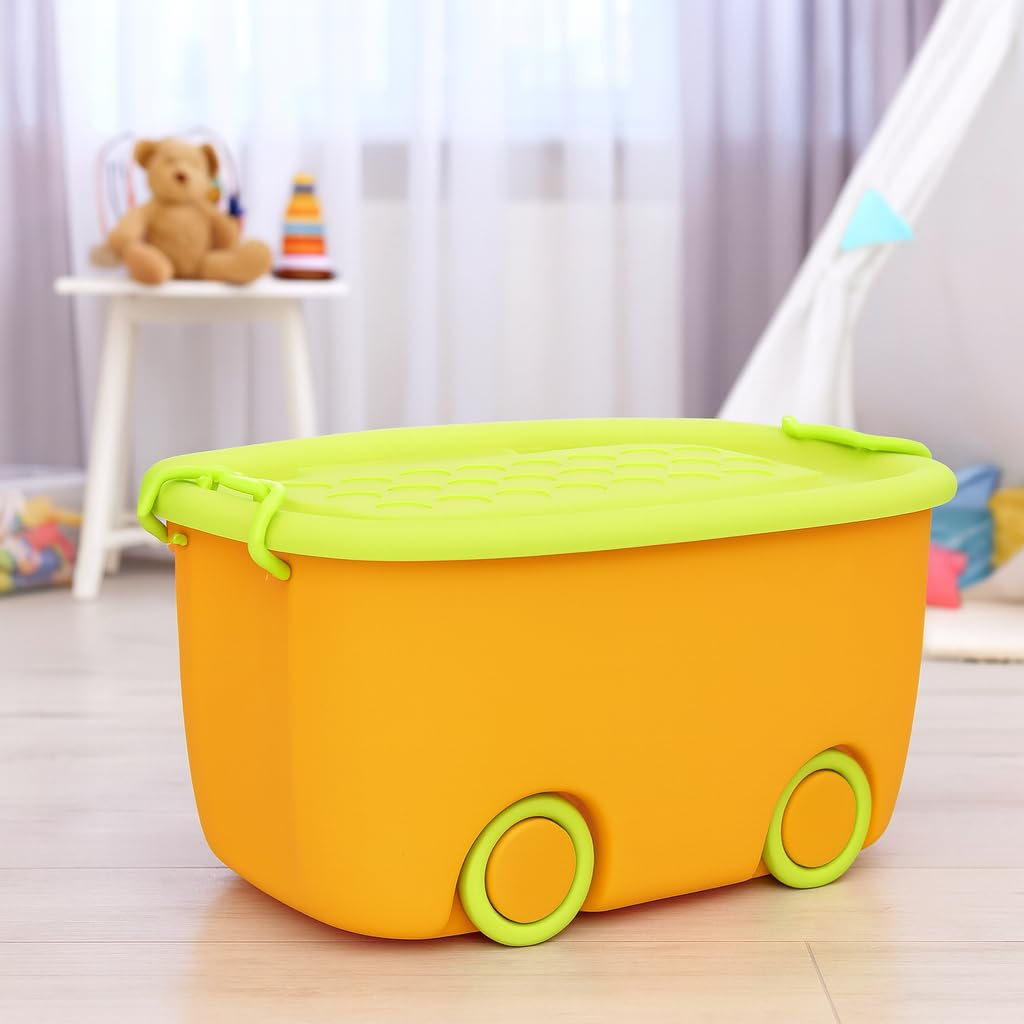 PARASNATH 45L Green-Yellow Rolling Storage Box with Wheels