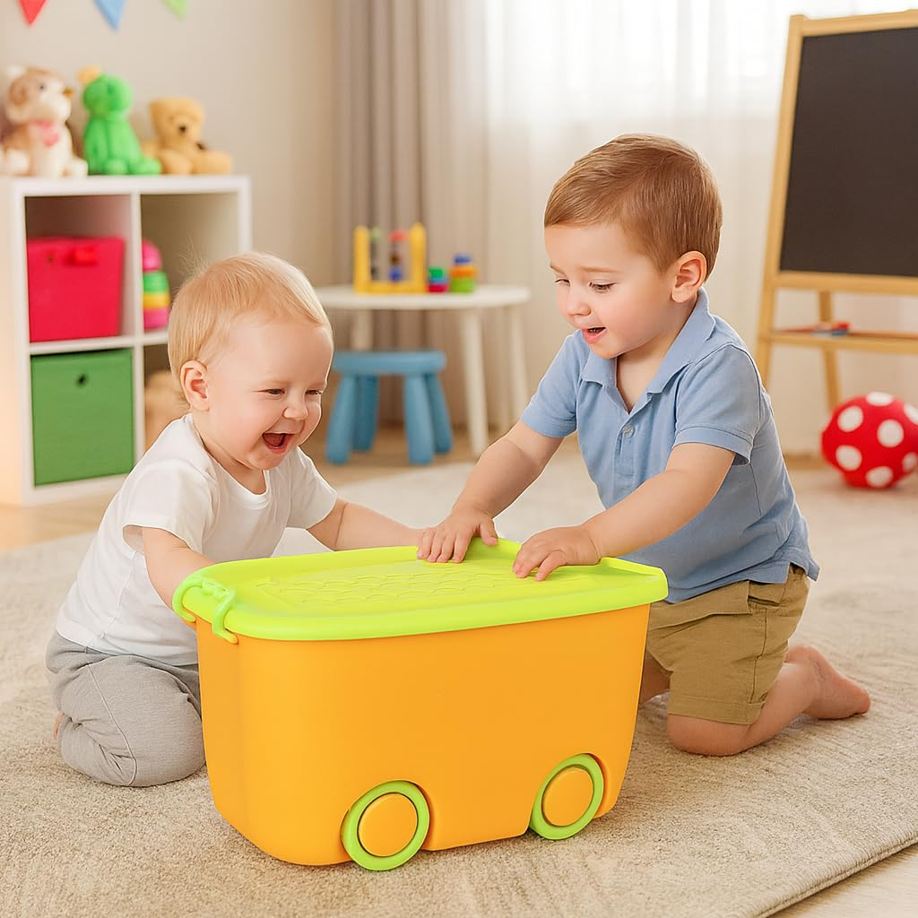 PARASNATH 45L Green-Yellow Rolling Storage Box with Wheels