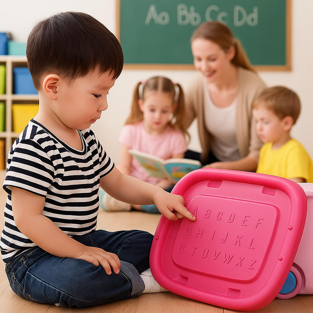 PARASNATH Rolling Storage Container Box (PinkBlue Colour)- 25 Litre Super Large With Wheels Size (50X33X26 cm) - PARASNATH