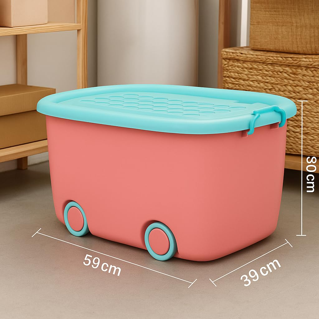 PARASNATH 45L Pink-Blue Rolling Storage Box with Wheels
