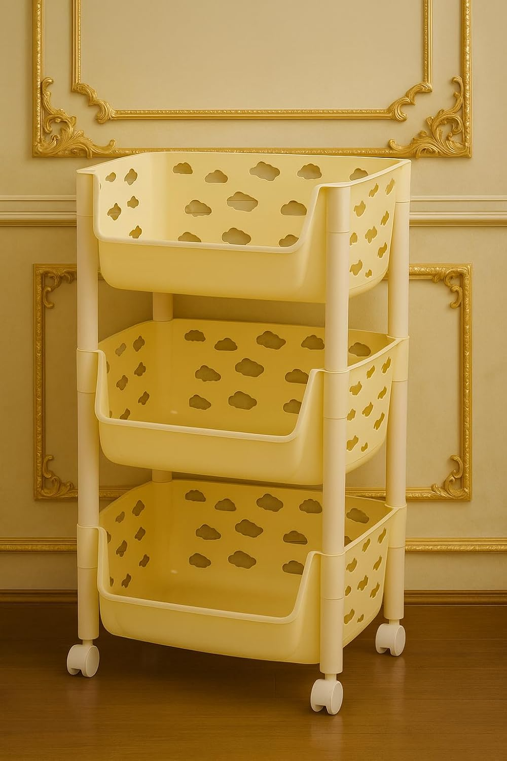 Parasnath 3 Layer Ivory Fruit & Vegetable Trolley – Kitchen Storage Organizer