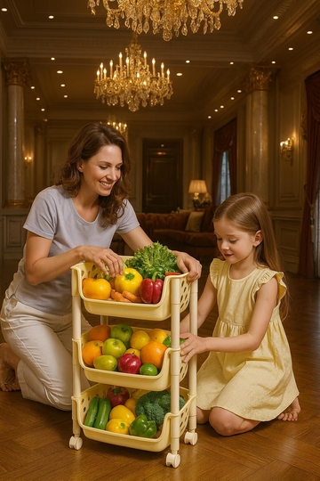 Parasnath 3 Layer Ivory Fruit & Vegetable Trolley – Kitchen Storage Organizer