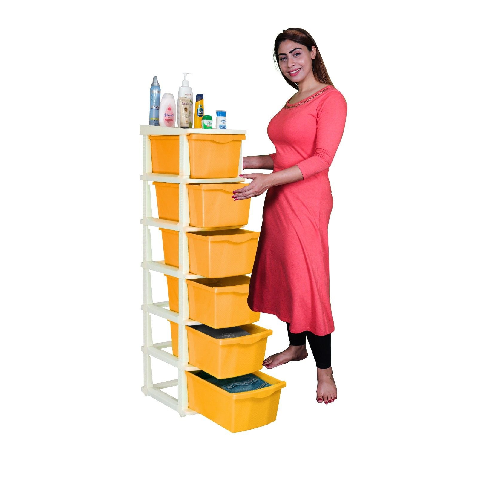 Parasnath Boxo 6 Layer Yellow Drawer – Multi-purpose storage with wheels