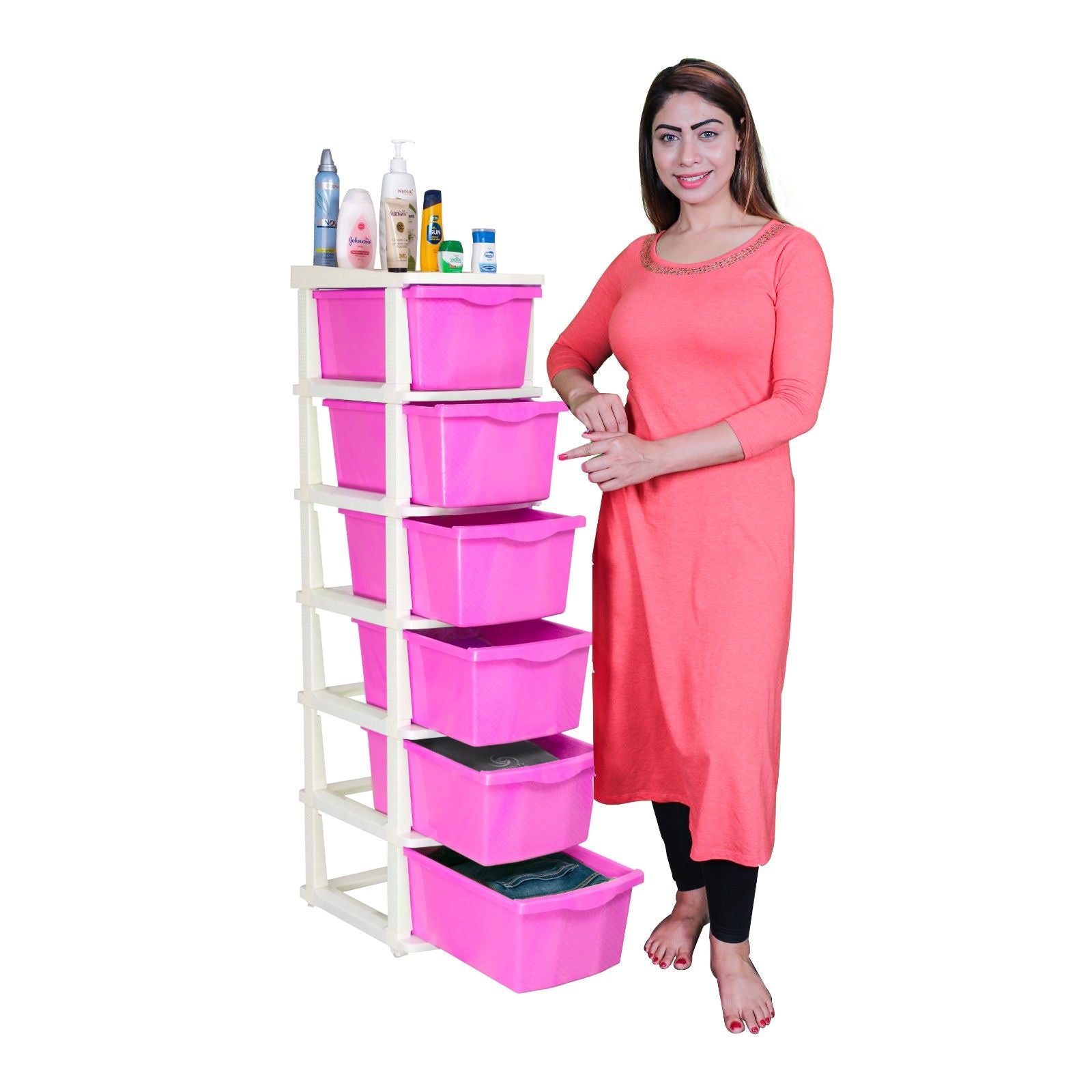 Parasnath Boxo 6 Layer Pink Drawer – Multi-purpose storage with wheels