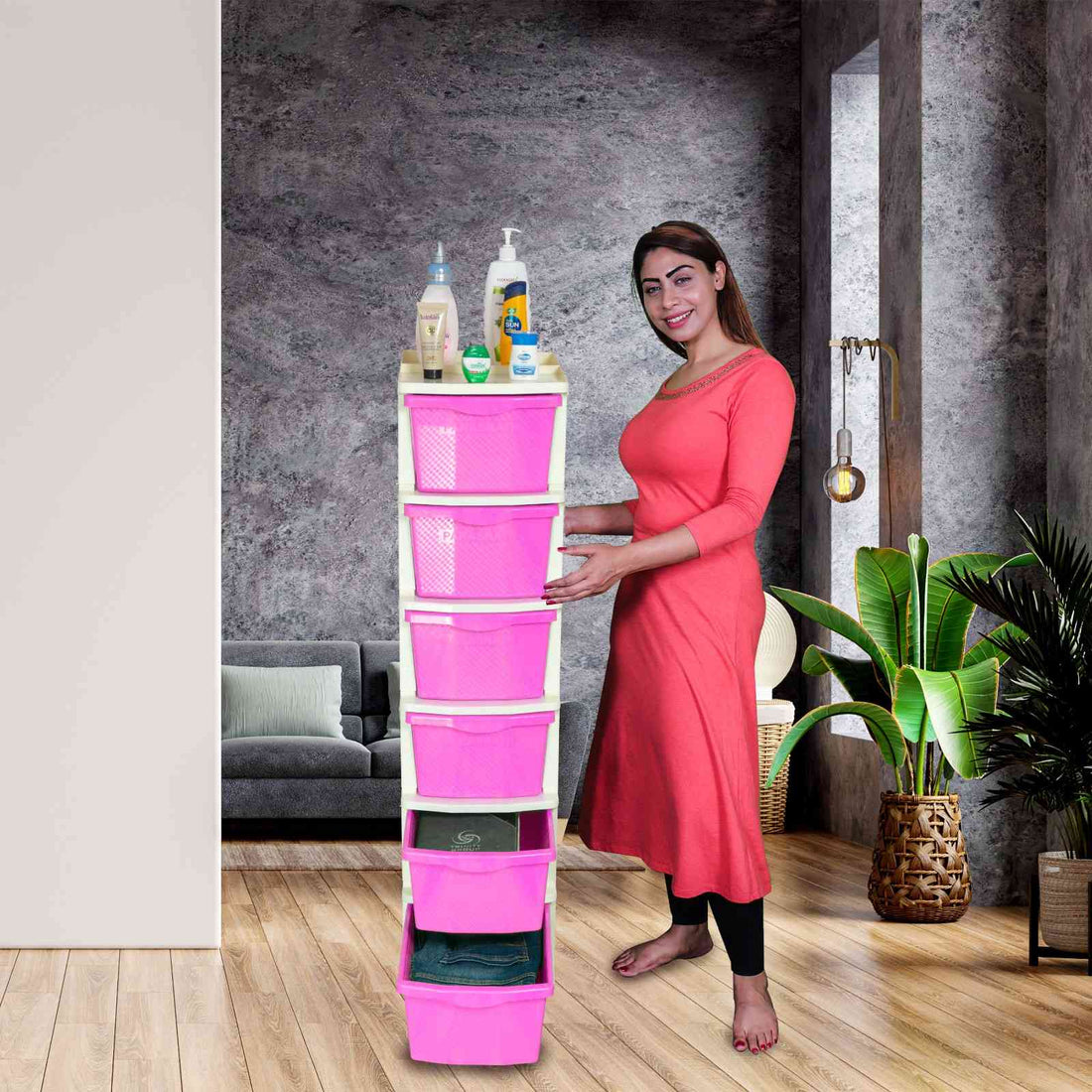 Parasnath Boxo 6 Layer Pink Drawer – Multi-purpose storage with wheels