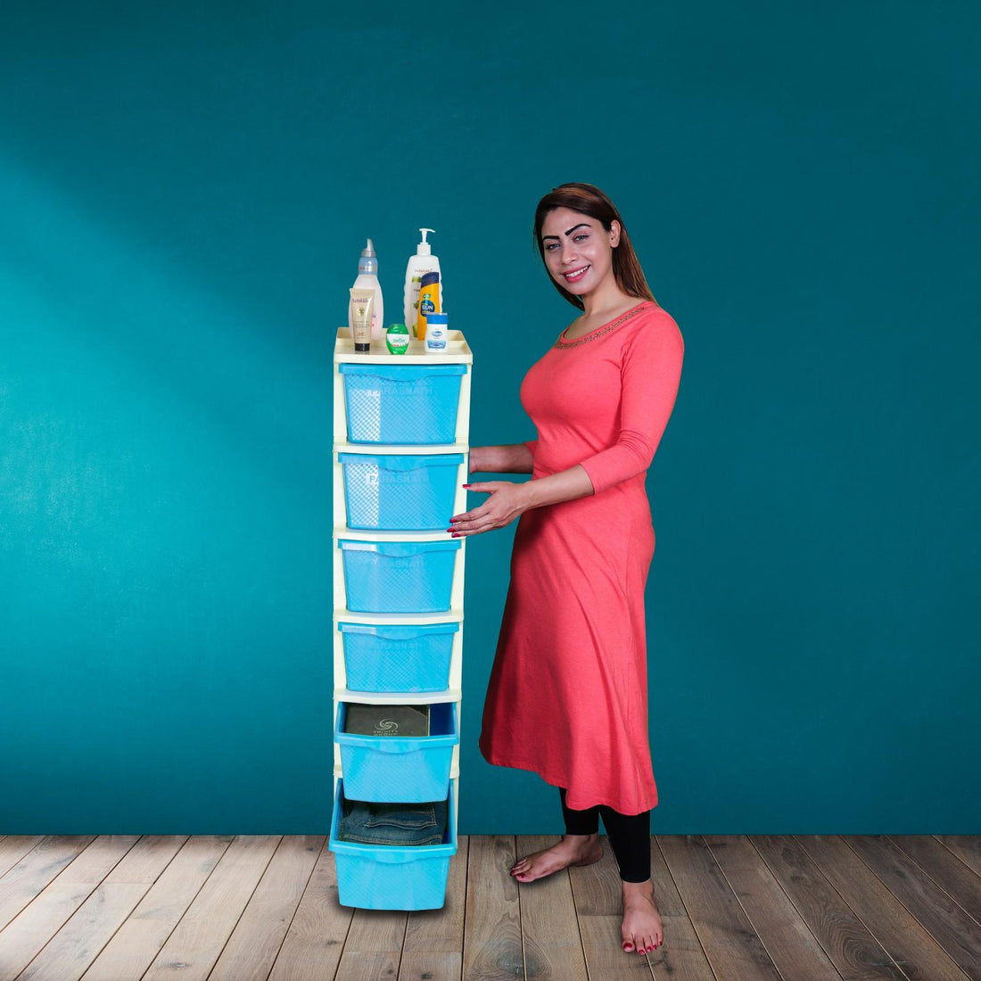 Parasnath Boxo 6 Layer Blue Drawer – Multi-purpose storage with wheels
