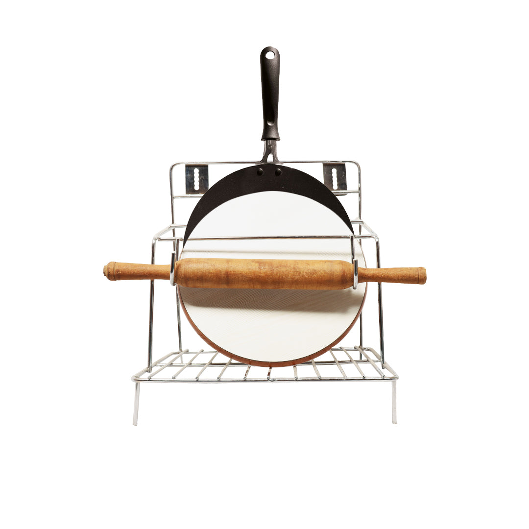 Parasnath 4-in-1 Stainless Steel Rolling Pin Holder with Chakla and Belan Stand