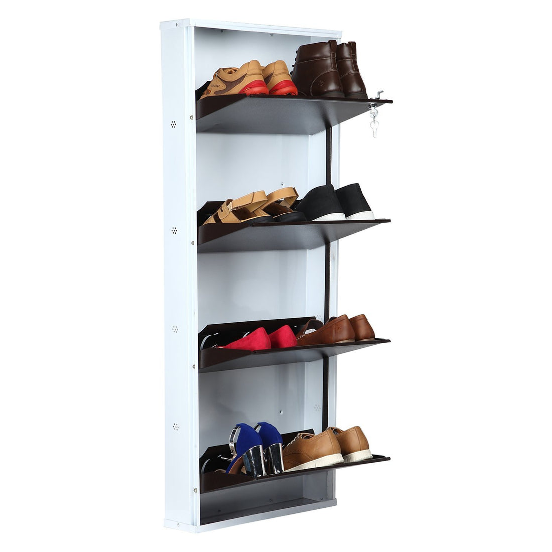 Parasnath Brown White Wall-Mounted 4-Shelf Shoe Rack Lockable Organizer