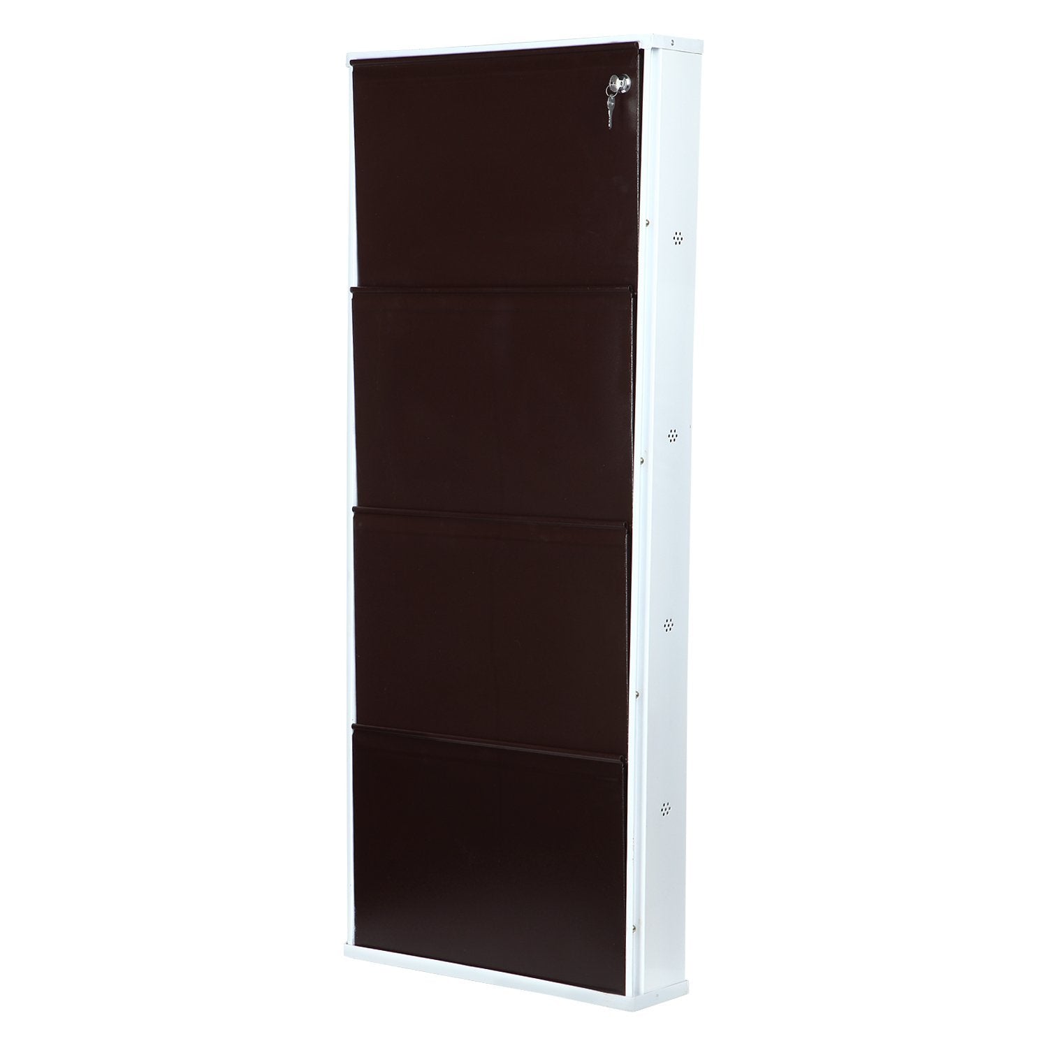 Parasnath Brown White Wall-Mounted 4-Shelf Shoe Rack Lockable Organizer