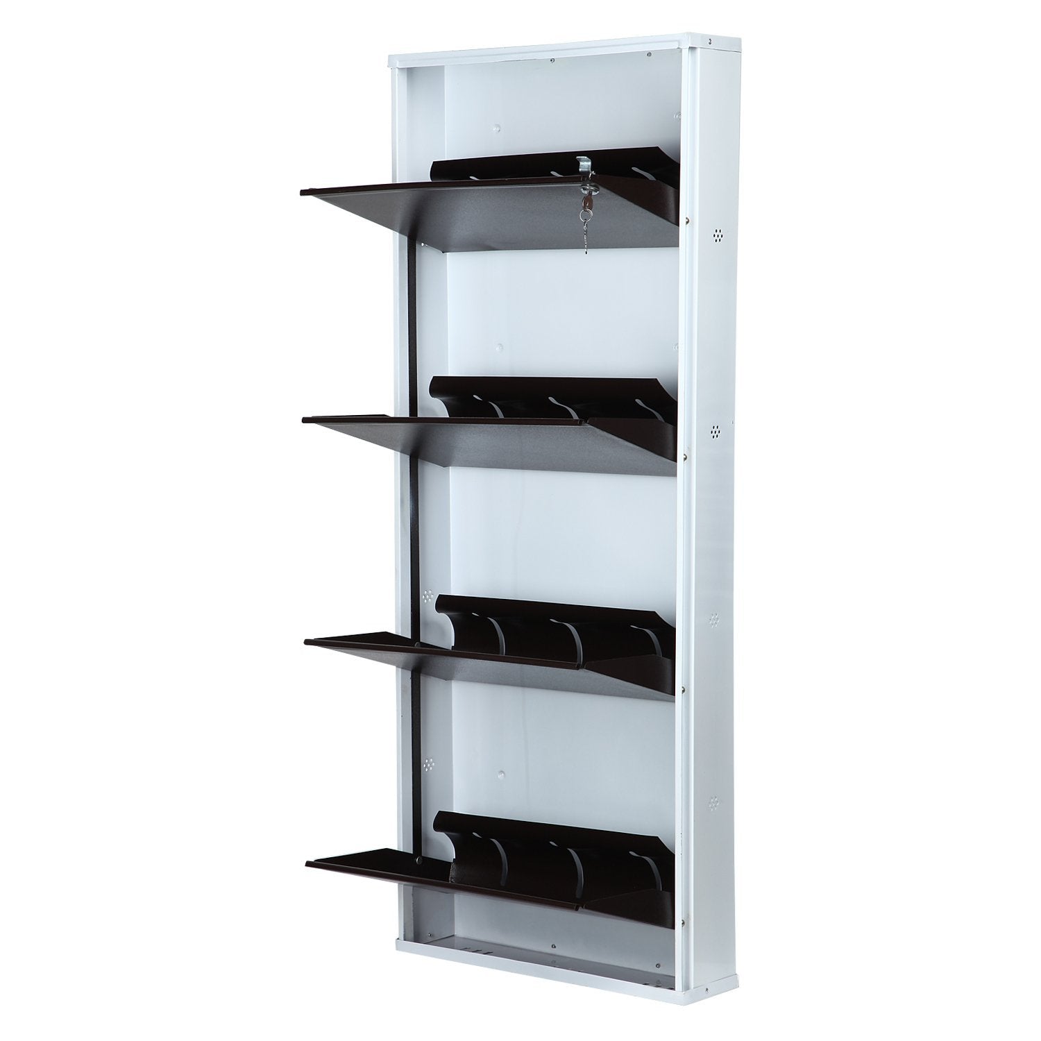 Parasnath Brown White Wall-Mounted 4-Shelf Shoe Rack Lockable Organizer