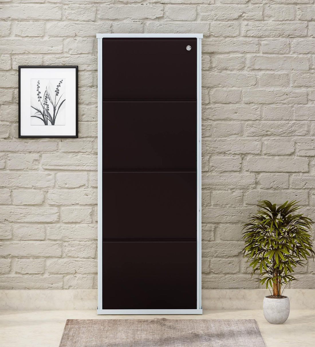 Parasnath Brown White Wall-Mounted 4-Shelf Shoe Rack Lockable Organizer