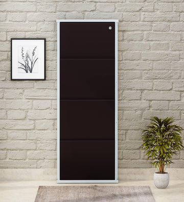 Parasnath Brown White Wall-Mounted 4-Shelf Shoe Rack Lockable Organizer