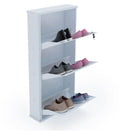 Parasnath Pure White Wall Shoe Rack 3 Shelves Slim Lockable Steel Shoe Stand for Home and Outdoor