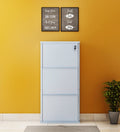 Parasnath Pure White Wall Shoe Rack 3 Shelves Slim Lockable Steel Shoe Stand for Home and Outdoor