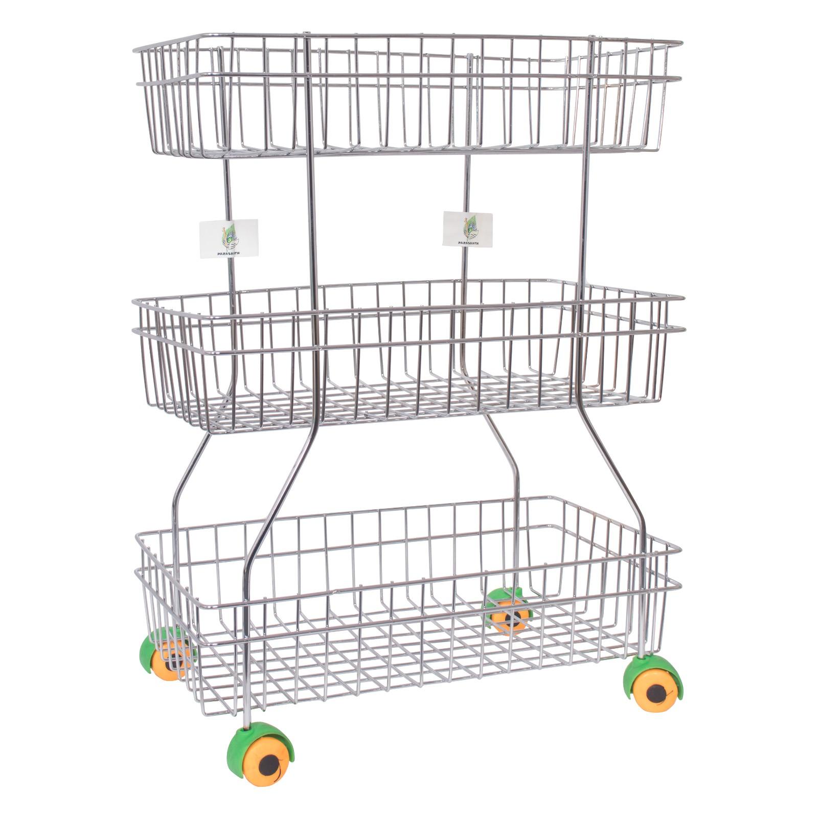 Parasnath Zig Zag 3-Shelf Stainless Steel Vegetable Stand for Kitchen Storage