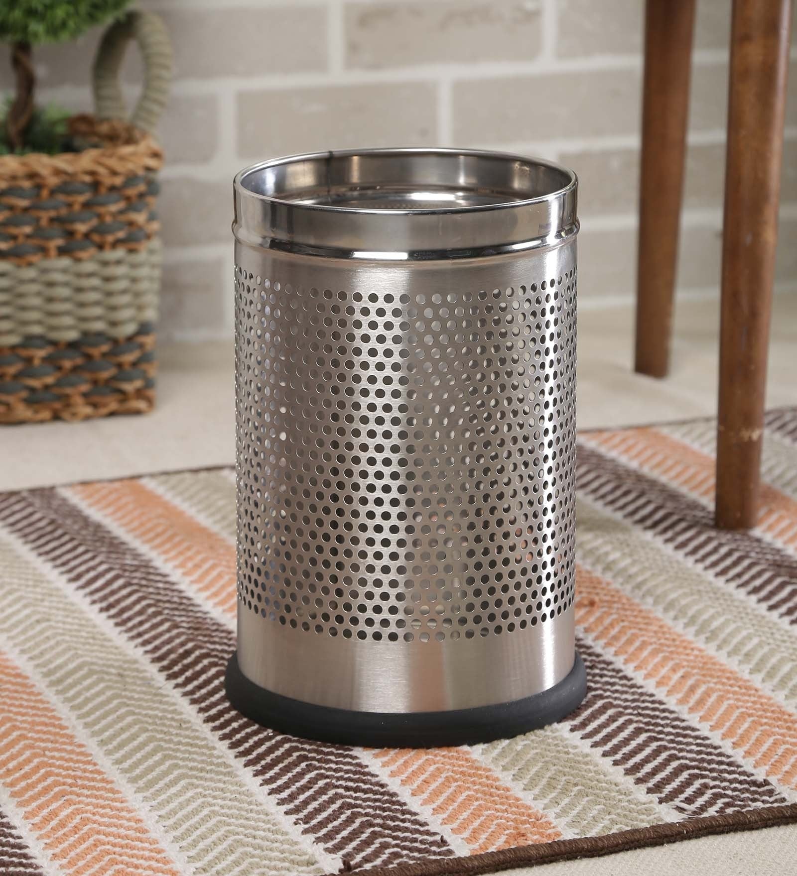 Parasnath 6L Stainless Steel Perforated Round Dustbin Durable Indoor Outdoor