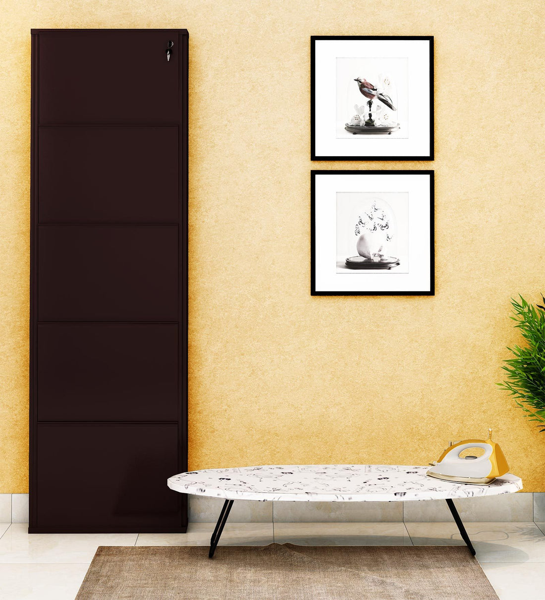 Parasnath Coffee Colour Wall Shoe Rack 5 Shelves Slim Lockable Steel Shoe Stand