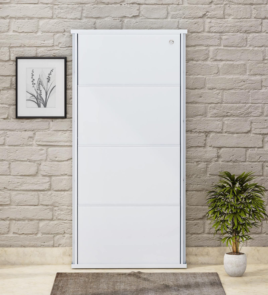 Parasnath Pure White Wall Shoe Rack 3 Shelves Slim Lockable Steel Stand
