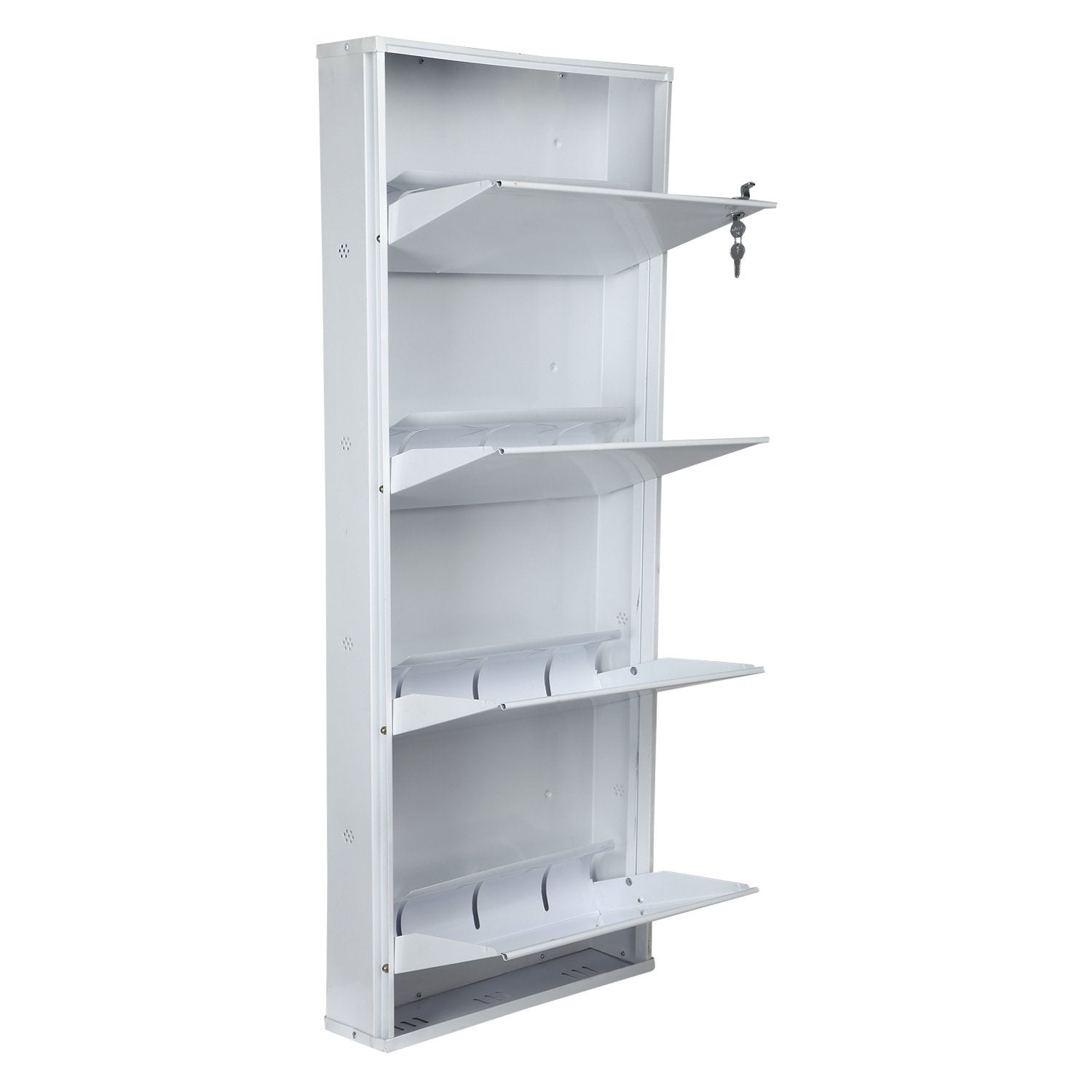 Parasnath Pure White Wall Shoe Rack 3 Shelves Slim Lockable Steel Stand