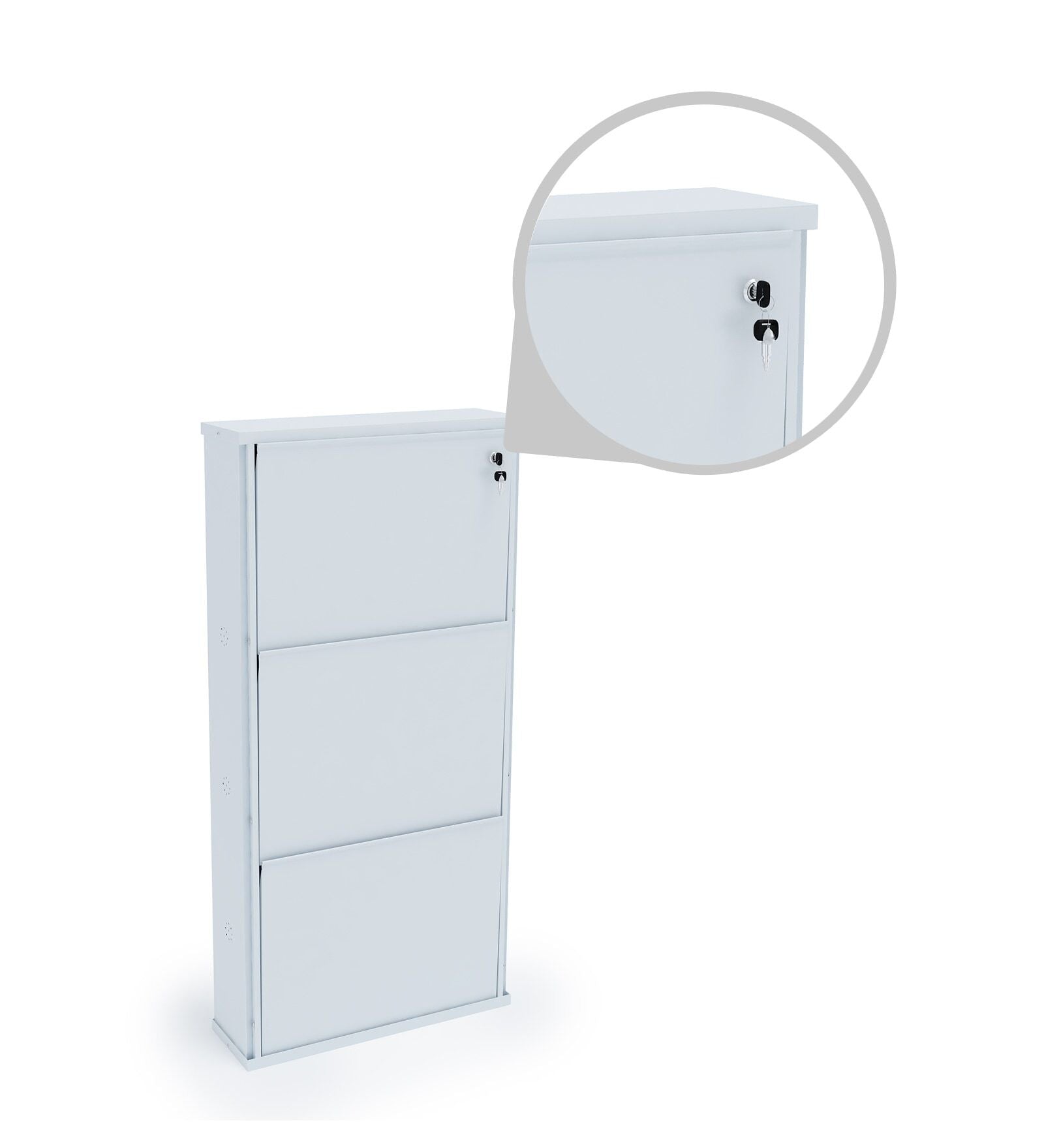 Parasnath Pure White Wall Shoe Rack 3 Shelves Slim Lockable Steel Stand