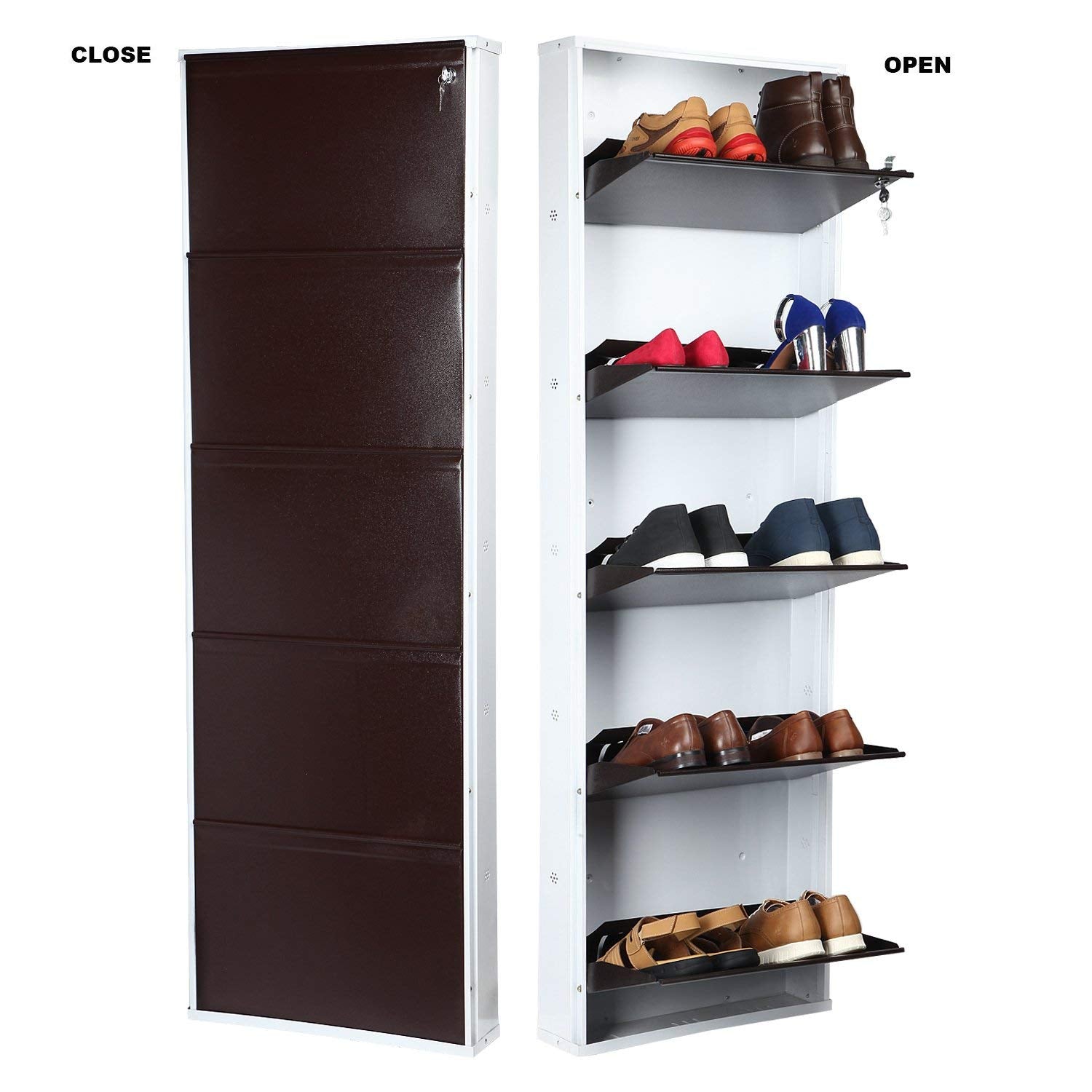 Parasnath BrownWhite Wall Shoe Rack 5 Shelves Shoes Stand