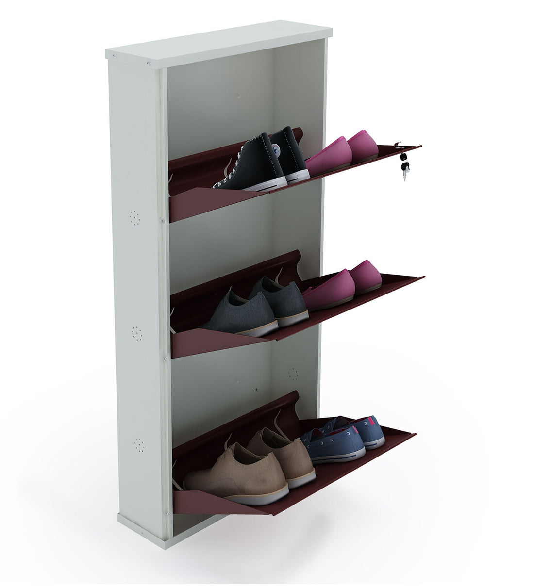 Parasnath Brown White Wall-Mounted 3-Shelf Shoe Rack Lockable Organizer
