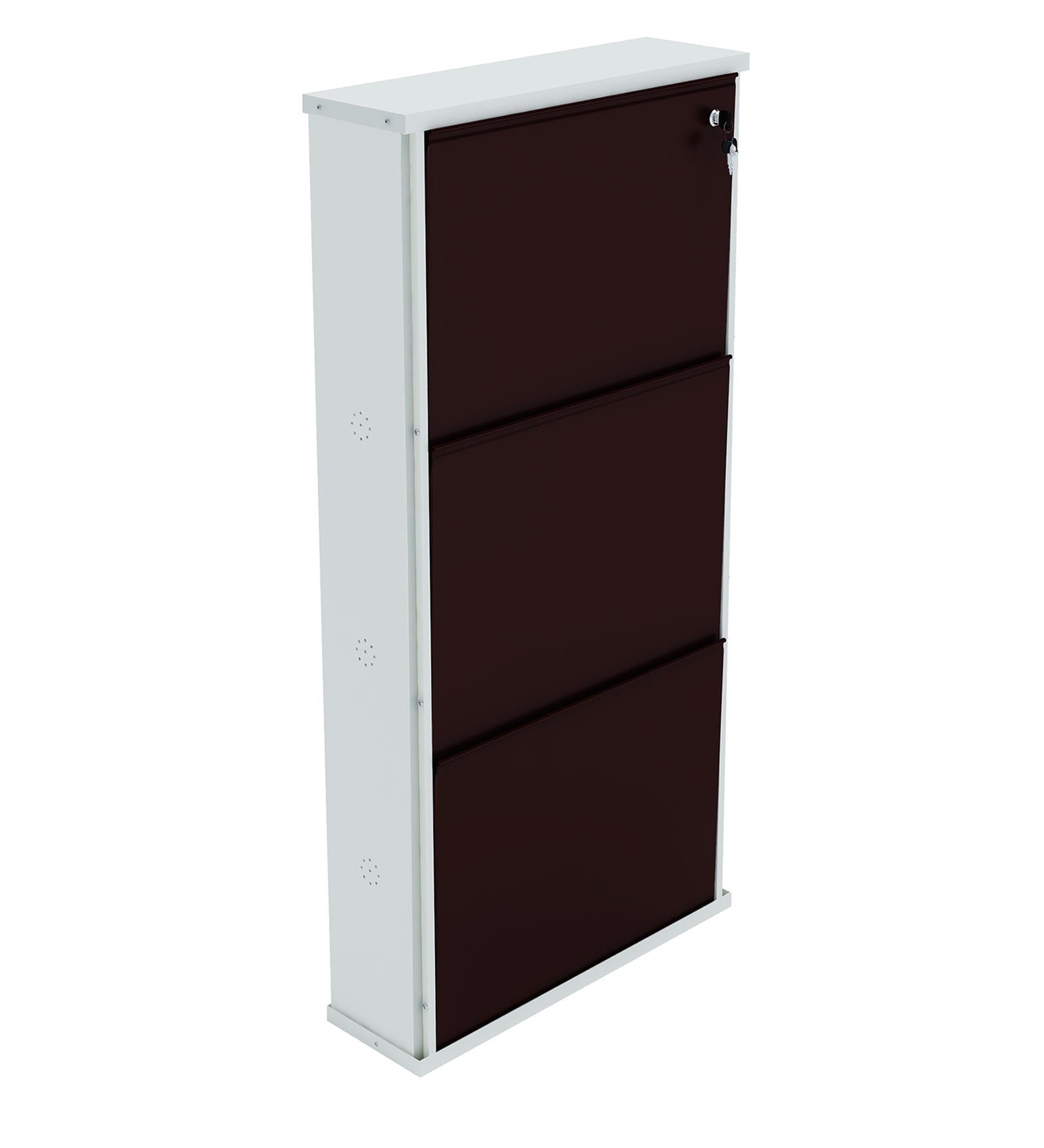 Parasnath Brown White Wall-Mounted 3-Shelf Shoe Rack Lockable Organizer