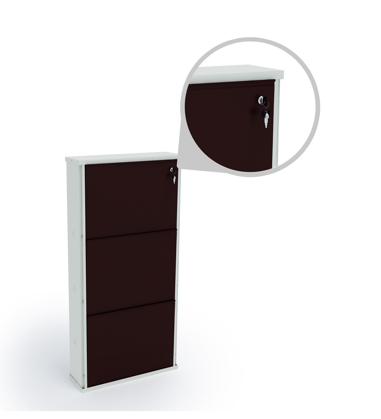 Parasnath Brown White Wall-Mounted 3-Shelf Shoe Rack Lockable Organizer