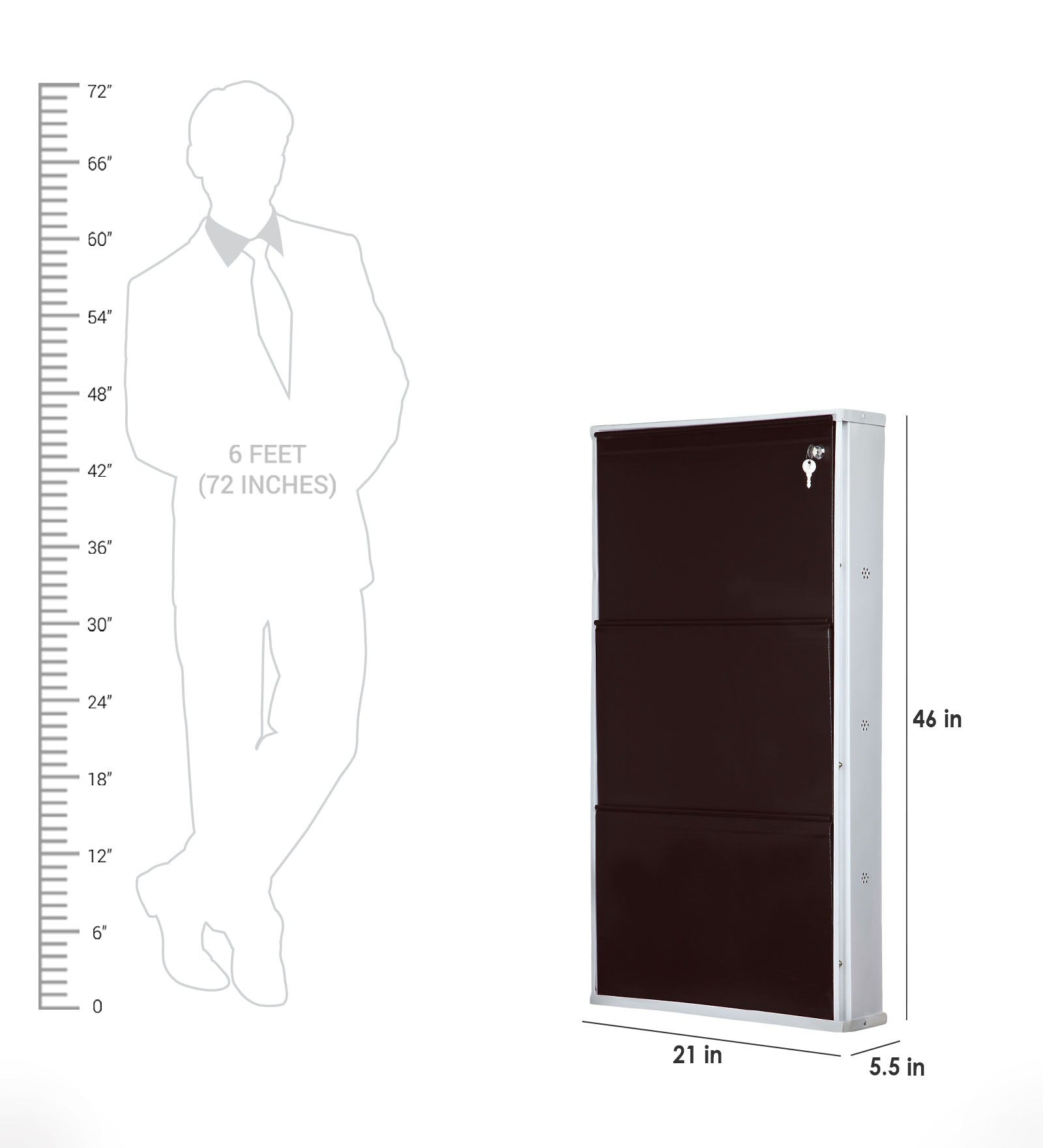 Parasnath Brown White Wall-Mounted 3-Shelf Shoe Rack Lockable Organizer