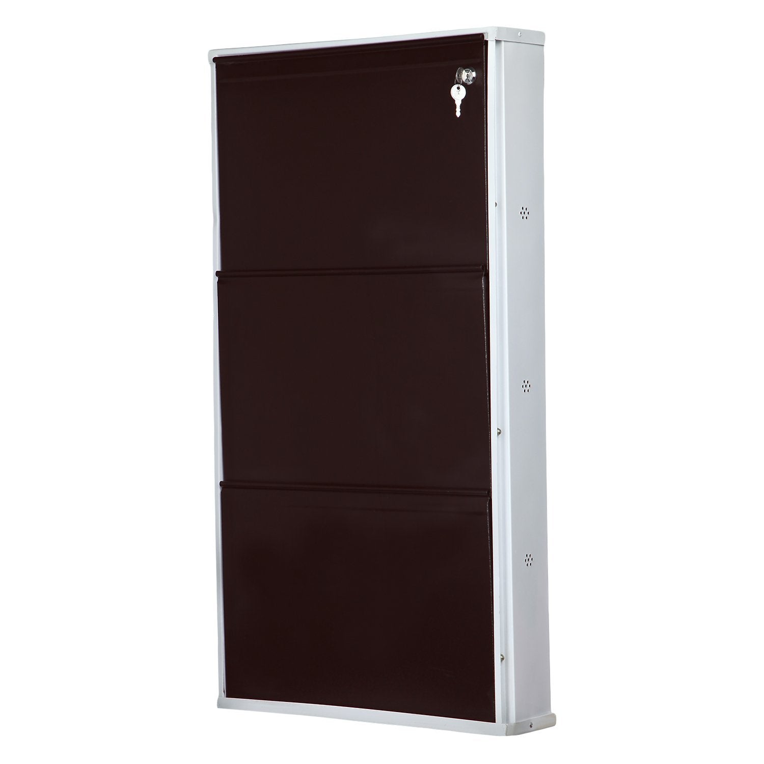 Parasnath Brown White Wall-Mounted 3-Shelf Shoe Rack Lockable Organizer