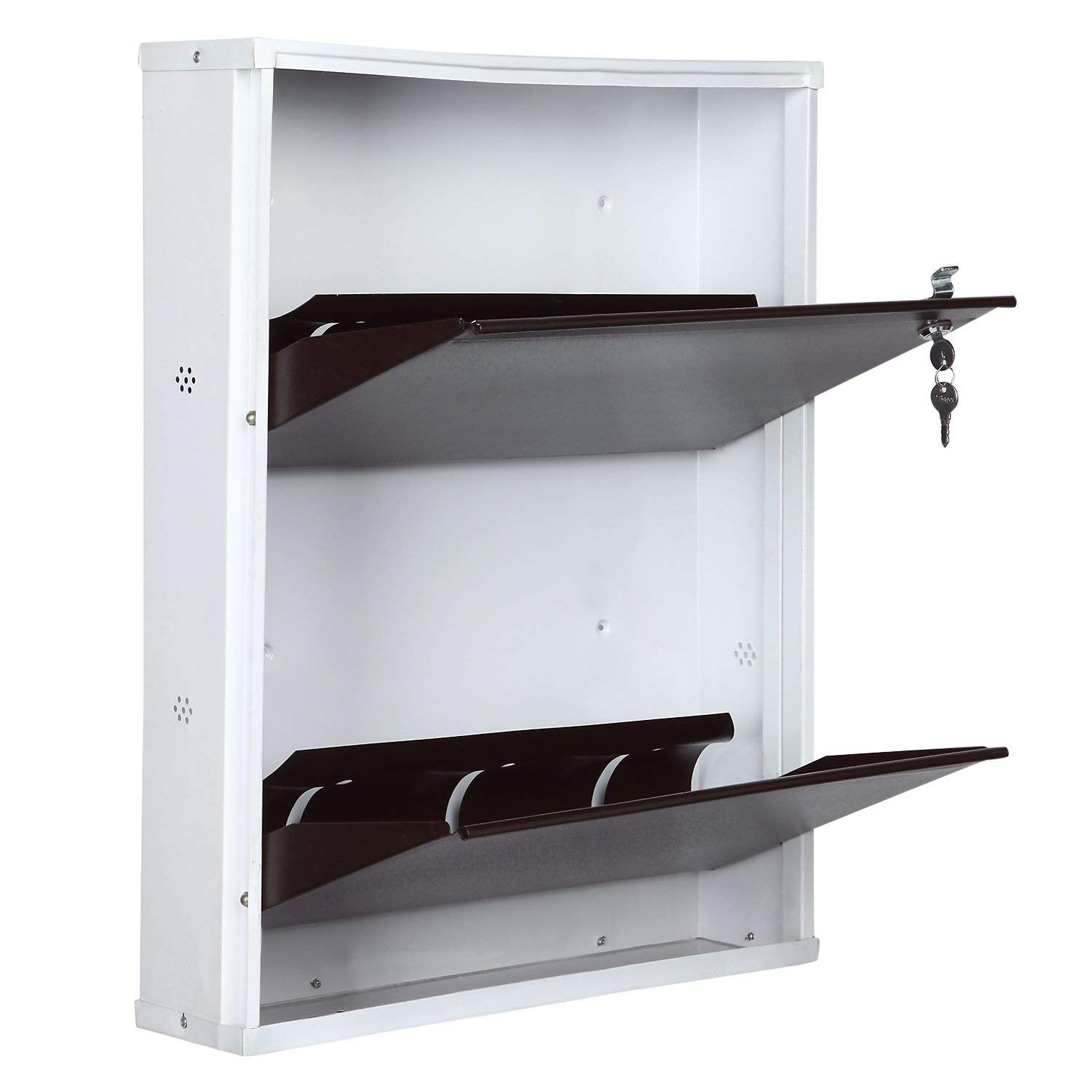 Parasnath Brown White Wall-Mounted 2-Shelf Shoe Rack Lockable Organizer