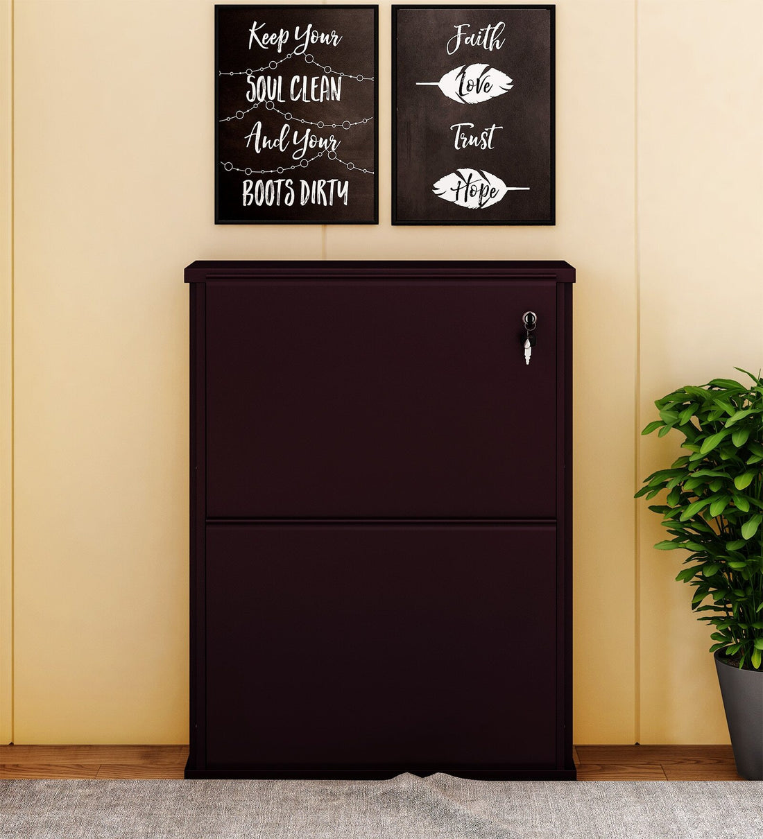 Parasnath Coffee Colour Wall Shoe Rack 2 Shelves Slim Lockable Steel Shoe Stand