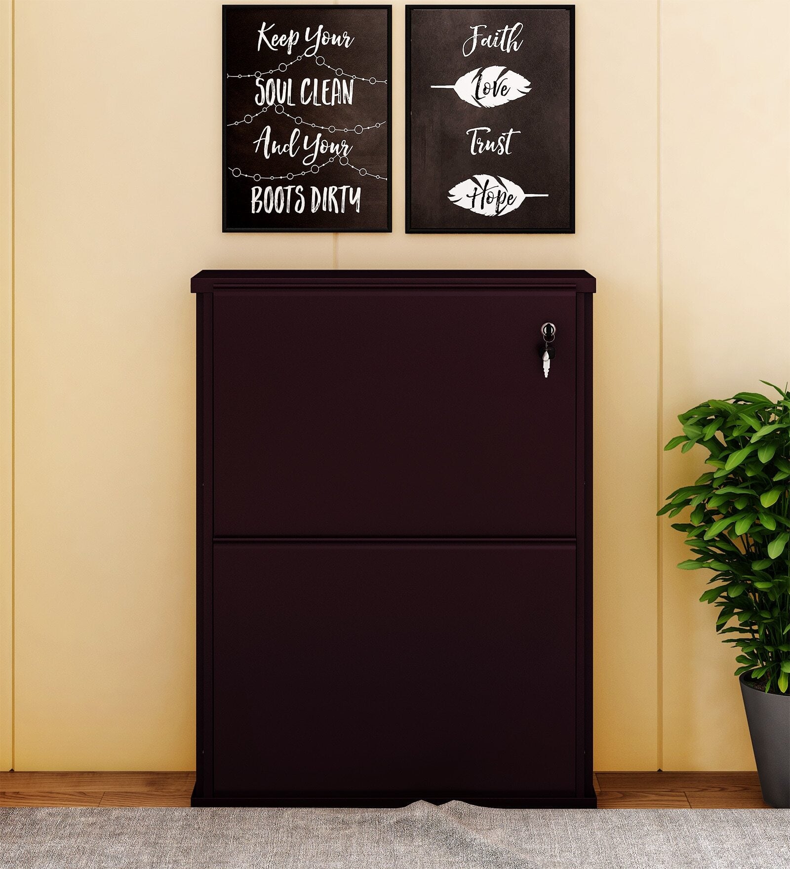 Parasnath Coffee Colour Wall Shoe Rack 2 Shelves Slim Lockable Steel Shoe Stand