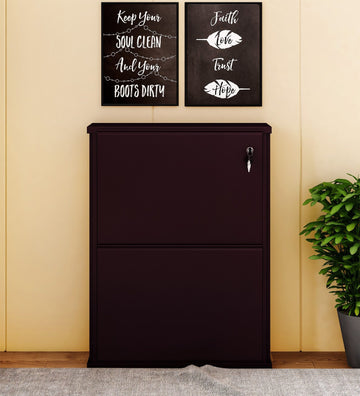 Parasnath Coffee Colour Wall Shoe Rack 2 Shelves Slim Lockable Steel Shoe Stand