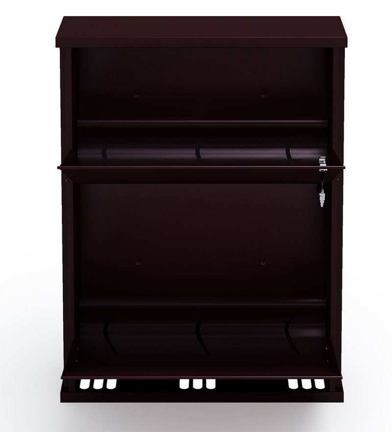 Parasnath Coffee Colour Wall Shoe Rack 2 Shelves Slim Lockable Steel Shoe Stand