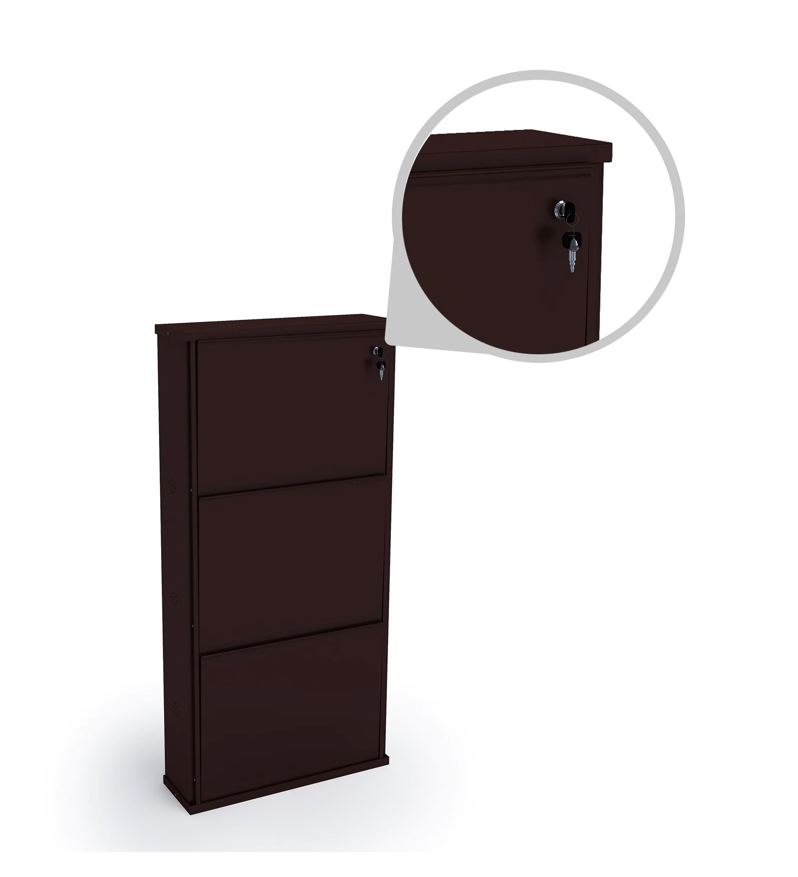 Parasnath Coffee Colour Wall Shoe Rack 3 Shelves Slim Lockable Steel Shoe Stand
