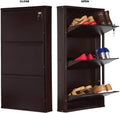 Parasnath Coffee Colour Wall Shoe Rack 3 Shelves Slim Lockable Steel Shoe Stand