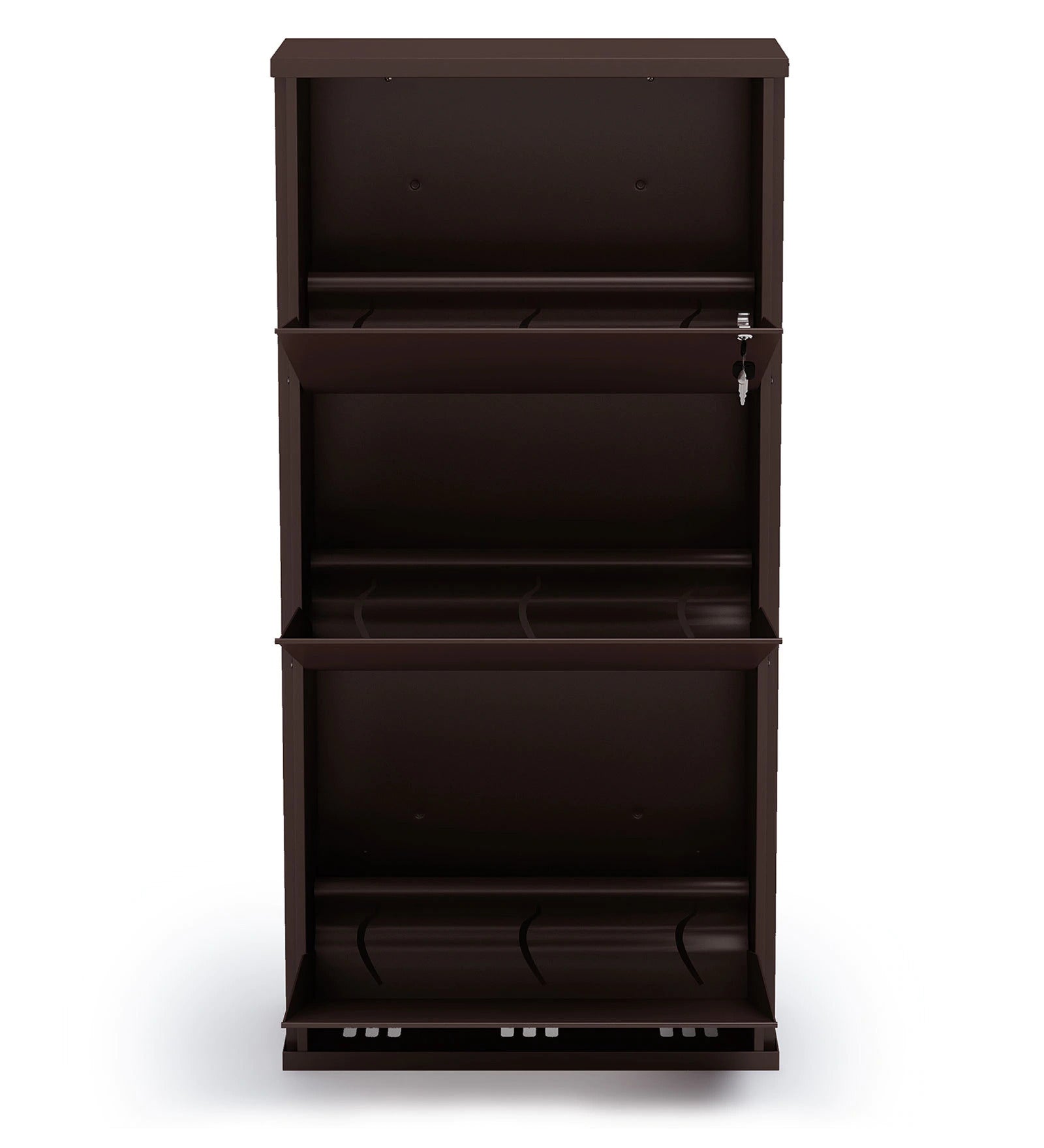 Parasnath Coffee Colour Wall Shoe Rack 3 Shelves Slim Lockable Steel Shoe Stand