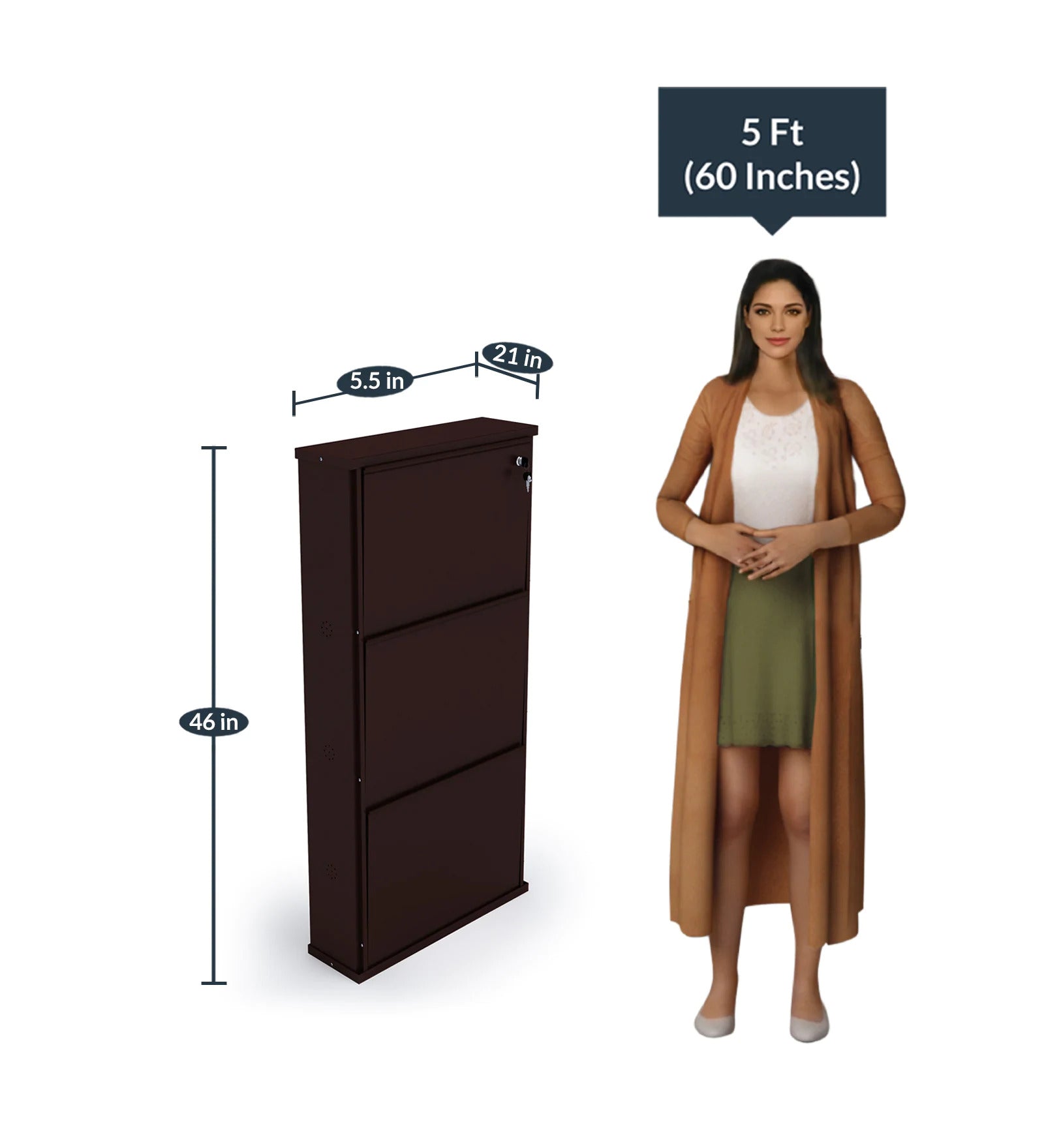 Parasnath Coffee Colour Wall Shoe Rack 3 Shelves Slim Lockable Steel Shoe Stand
