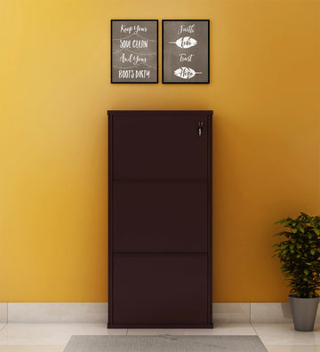 Parasnath Coffee Colour Wall Shoe Rack 3 Shelves Slim Lockable Steel Shoe Stand