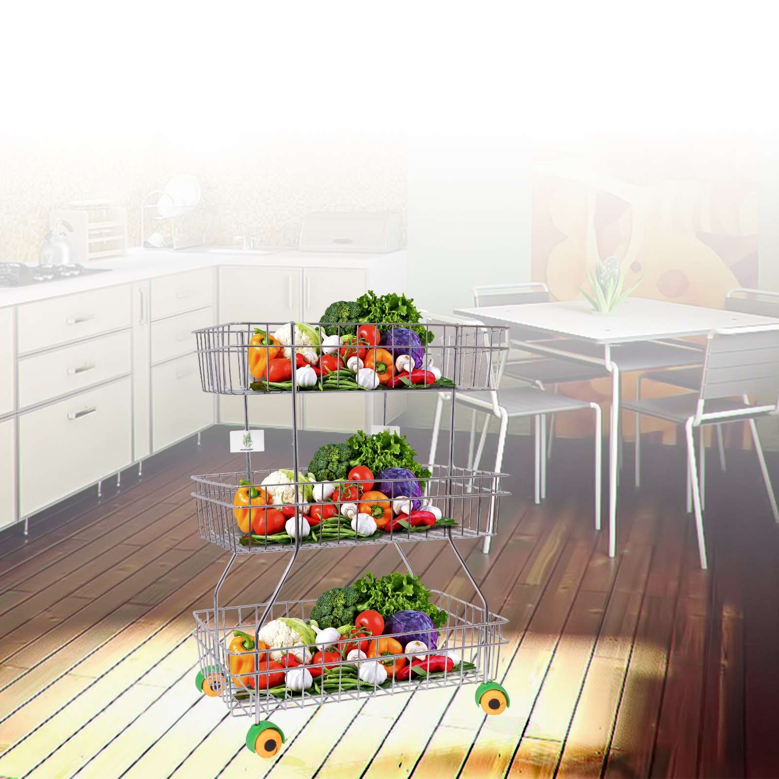 Parasnath Zig Zag 3-Shelf Stainless Steel Vegetable Stand for Kitchen Storage