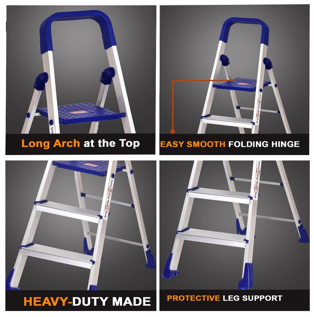 3-Step Parasnath Aluminium Folding Ladder 3.2 Ft with Anti-Skid Wide Steps