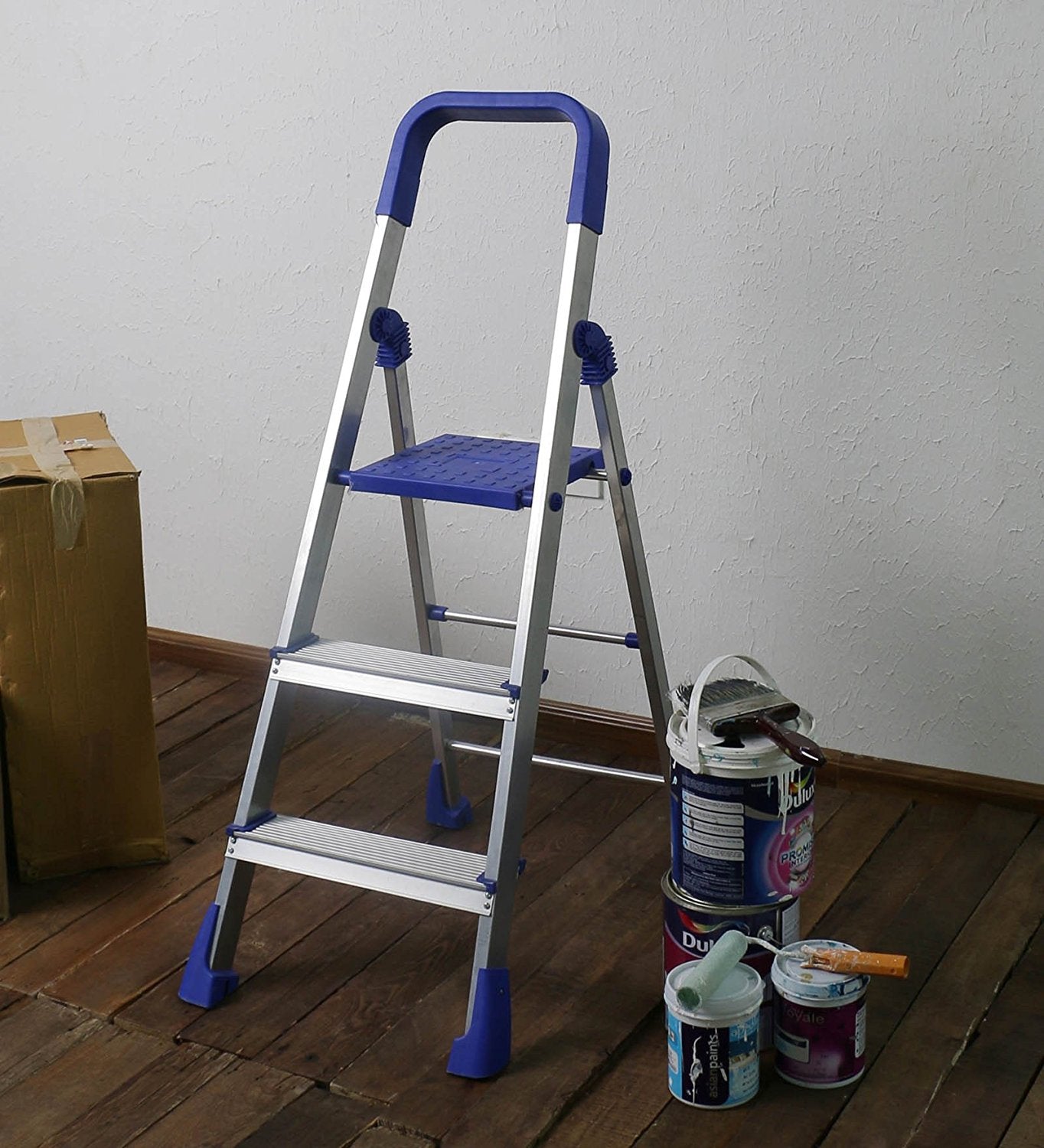 3-Step Parasnath Aluminium Folding Ladder 3.2 Ft with Anti-Skid Wide Steps