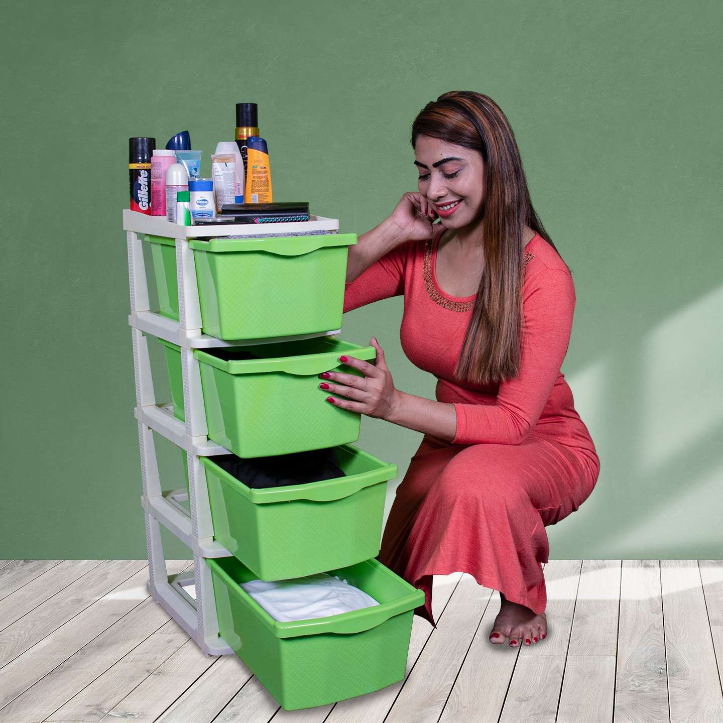 Parasnath Boxo 4 Layer Green Drawer – Multi-purpose storage with wheels