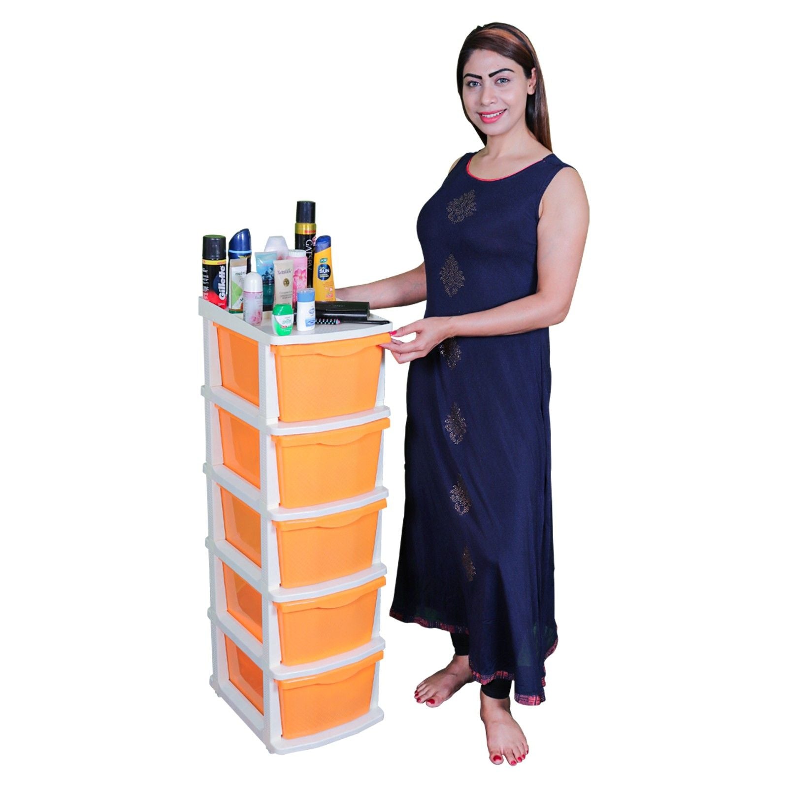 Parasnath Boxo 5 Layer Orange Drawer – Multi-purpose storage with wheels