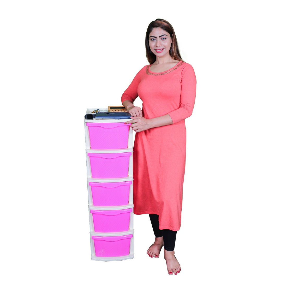 Parasnath Boxo 5 Layer Pink Drawer – Multi-purpose storage with wheels