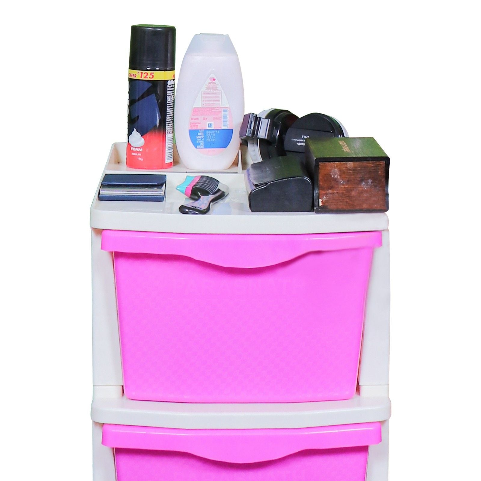 PARASNATH Boxo 2 Layer Pink Drawer – durable, wheeled modular storage for home & office.