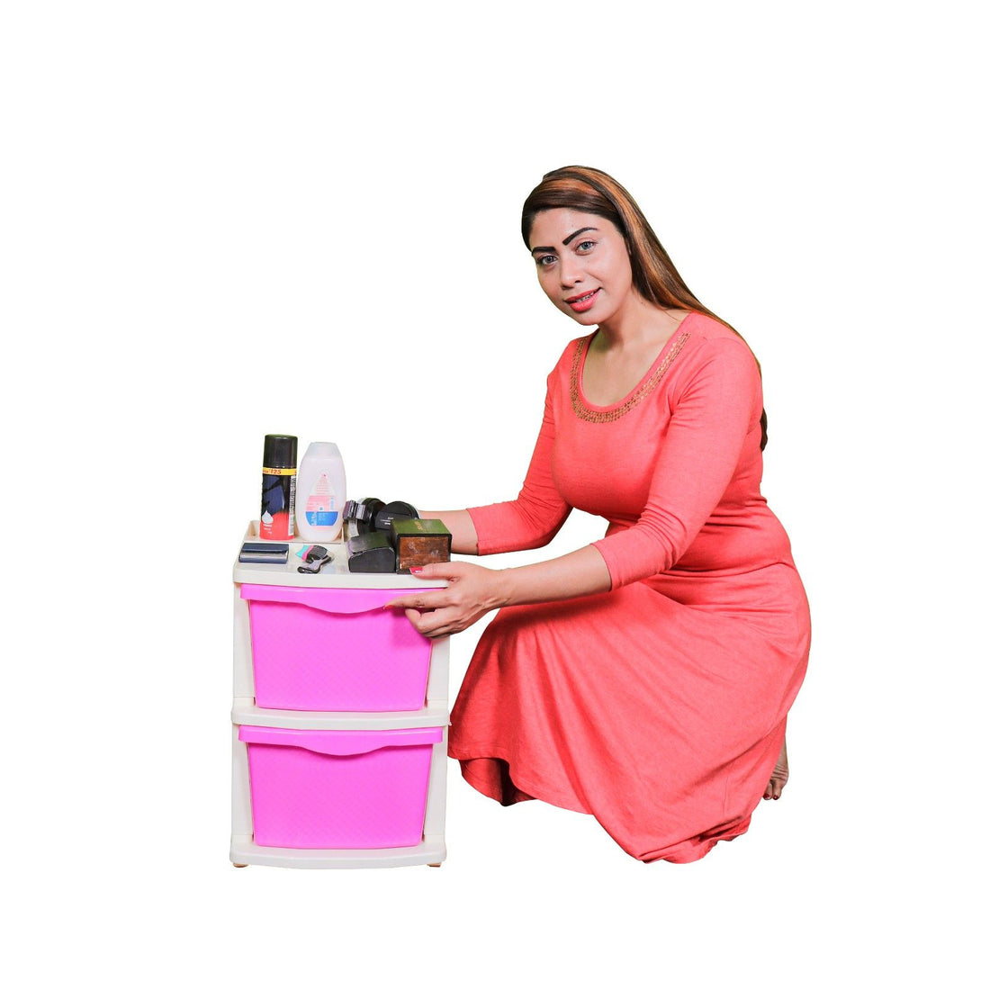 PARASNATH Boxo 2 Layer Pink Drawer – durable, wheeled modular storage for home & office.