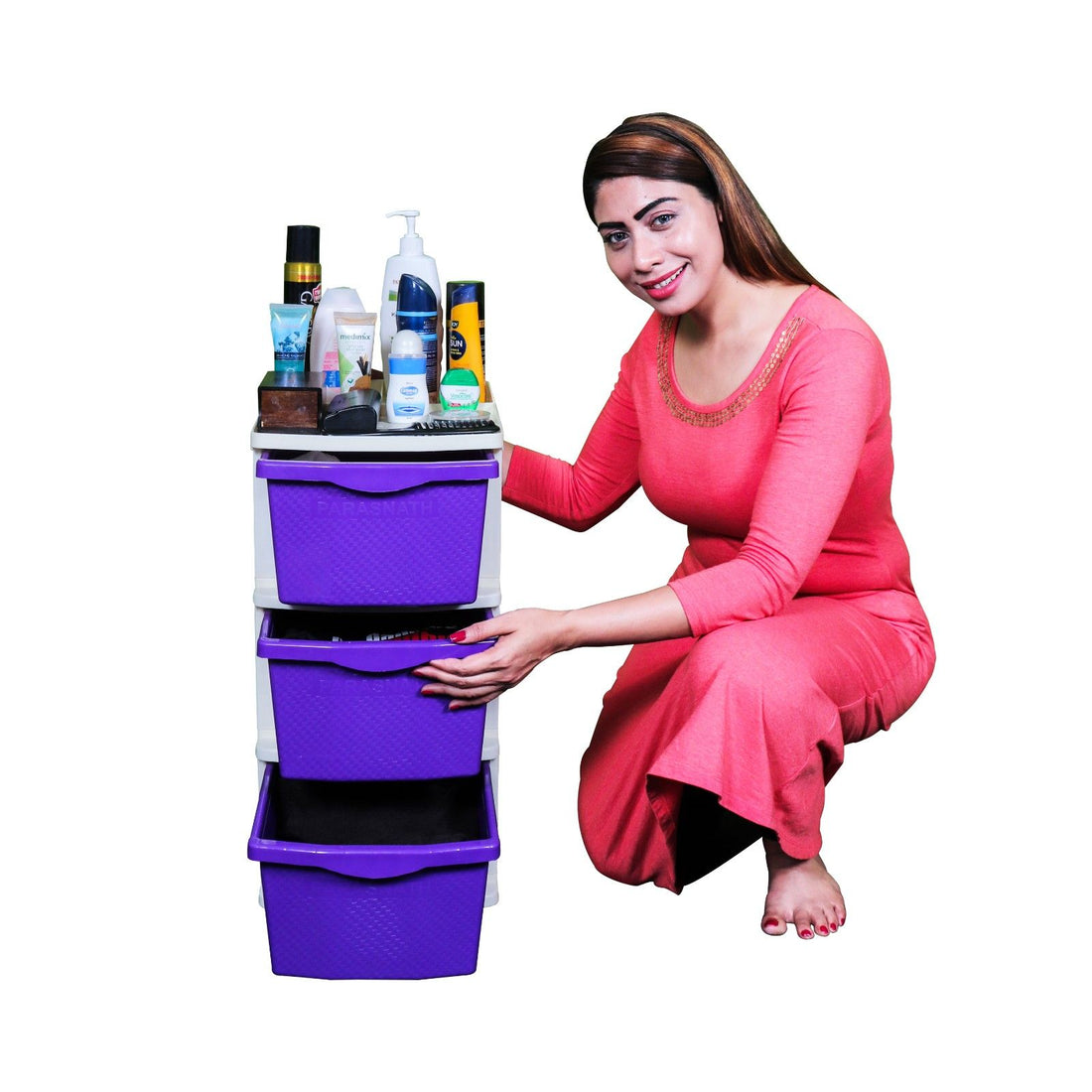 Parasnath Boxo 3 Layer Purple Drawer – Multi-purpose storage with wheels