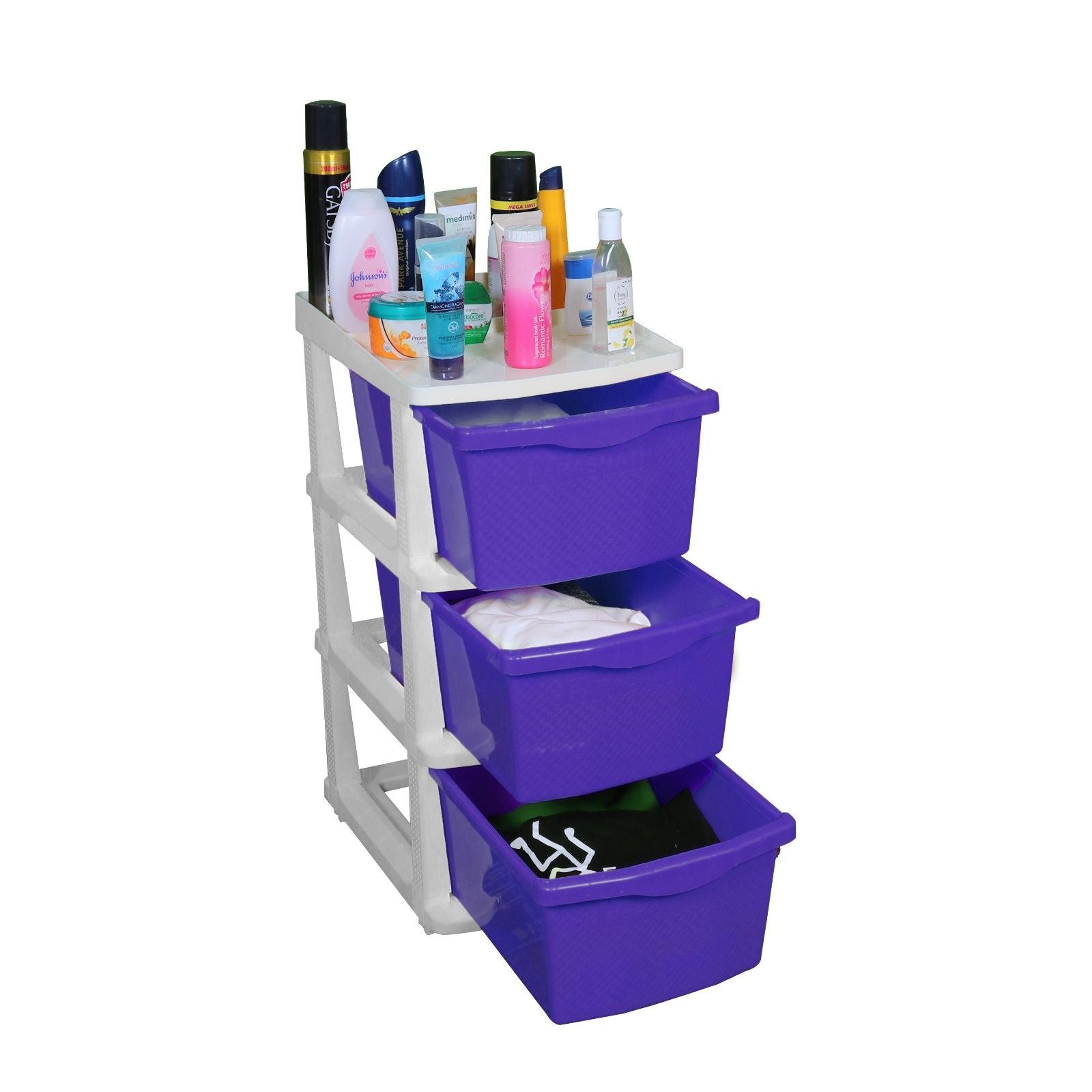 Parasnath Boxo 3 Layer Purple Drawer – Multi-purpose storage with wheels
